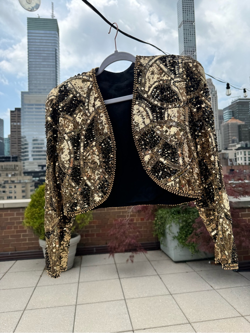 Handmade Sequined Cropped Jacket - Gold & Black